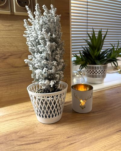 Kimmel Lot de 3 Cache-Pots à Motif grillagé - 12 cm - Blanc - pour Plantes Vertes d'intérieur - Pot de Fleurs décoratif