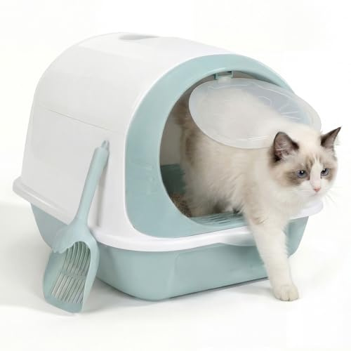 Masthome Bac à Litière Fermé, Bac à Litiere pour Chat avec Couvercle, Maison de Toilette Chat avec Pelle à Litière et Filtre Charbon de Bambou Anti-Odeurs, Moins de Traces, Fond Anti-Fuite