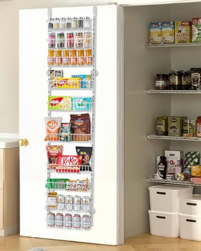 VEVOR Over the Door Pantry Organizer, 10-Tier Pantry Organization and Storage, Heavy-Duty Steel Hanging Spice Rack, Adjustable Wall Seasoning Shelves, for Home Kitchen Laundry Room Bathroom, White
