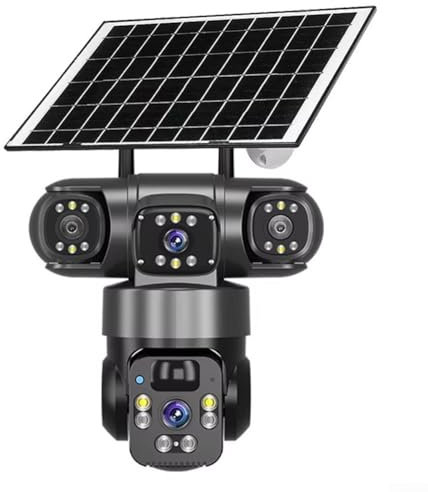 ReachMall Telecamera di sicurezza WiFi a energia solare, telecamera di sorveglianza a batteria, batteria 8000 mAh a colori notturna PIR tripla fotocamera a 360 gradi (nero)