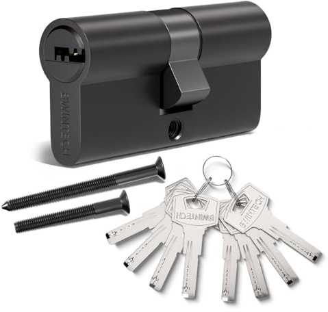 Bwintech 60mm(30/30) Cerradura Europea de Cilindro de Aleación de Zinc Negro,Cerradura de Barril,Llave con 8 hoyuelos horizontales