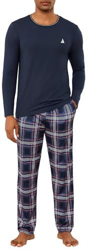 Jahetuul Pigiama Uomo Cotone Lungo Pigiama da Uomo a Due Pezzi a Maniche Lunghe Invernale Pantaloni a Quadri con Tasche Caldo e Morbido S-4XL