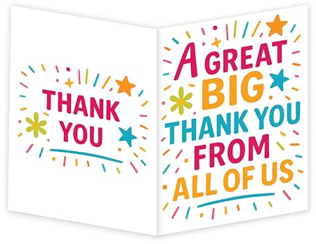 Large A4 Thank You Card – 29 x 21 cm – Bright & Colourful ‘A Great Big Thank You From All of Us’ – Group Appreciation Teacher thank you card, Coaches, Mentors, Colleagues, Office, Boss, Retirement