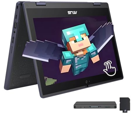 ASUS BR1102FGA Ordinateur portable tactile 2 en 1 robuste et résistant aux déversements, Intel Celeron N100, 4 Go de RAM, 288 Go de stockage (SSD 128 Go + station d'accueil 160 Go), graphique UHD