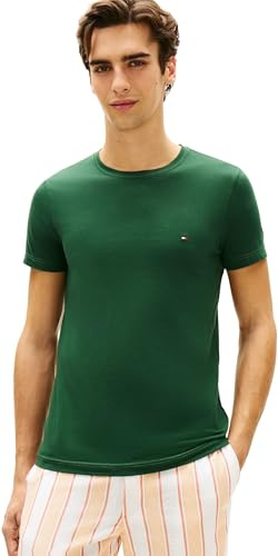 Tommy Hilfiger T-Shirt Uomo Maniche Corte Stretch Slim Fit Scollo Rotondo, Verde (Nocturnal Green), M