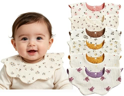 Oaygat 6-Pack Baby Bibs with Snaps Soft and Absorbent Baby Bibs with Adjustable Snaps Newborn Bibs Toddlers Aged 0-36 Months Unisex Girls Boys Newborn Toddlers