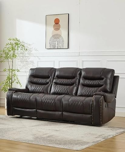 Nora Leather Recliner Sofa 3+2 Seater Set Brown - 3 and 2 Seater Manual Recliner Couch - Leather Sofa (Brown, 3 Seater)