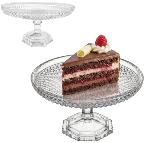 OCEANO Alzata per Torta in Vetro Trasparente con Piedistallo Alzatina Elegante per Dolci, Pasticceria e Finger Food Piatto da Portata Vintage con Base Ottagonale per Matrimoni e Feste (Rotondo)