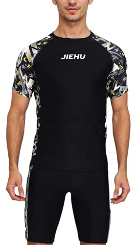 Conjunto Bañador y Camiseta Hombre Deportivo Traje de Baño Hombre 2 Piezas Ajustado Dos Piezas Talla Grande Surf Ropa de Baño Manga Corta Natacion Swimwear para Playa Piscina