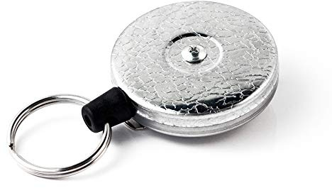 KEY-BAK Original SD Retractable Keychain, 36 Retractable Cord, Chrome Front, Steel Belt Clip, 13 oz. Retraction, Split Ring