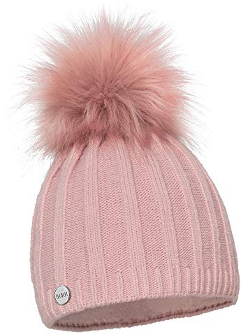 ELIMELI® Gorro de cachemira para mujer, gorro de punto, gorro de invierno de lana con cachemira y pompón de piel sintética. Fabricado en la UE, Rosa., Talla única