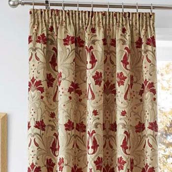 EXTRA LONG SINGLE PENCIL PLEAT THERMAL DOOR CURTAIN PANEL LIGHT GOLD with Red Chenille details 66 x 108 drop~168 x 274 cm HEAVY WEIGHT PERIOD STYLE TAPESTRY.( One single panel-ONLY ONE WILL BE SENT)