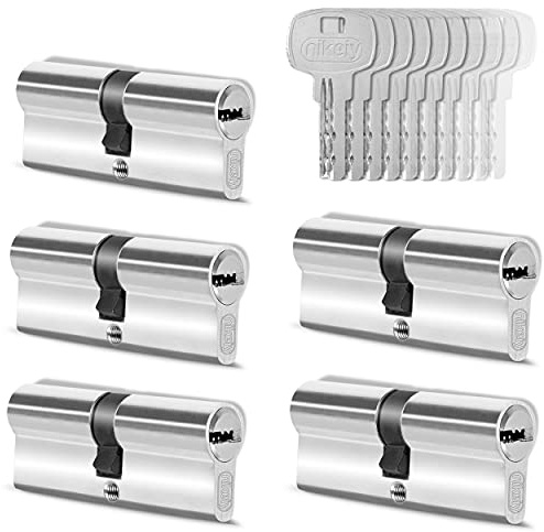 GERCAR 5x cilindro de cerradura/ cerradura de barril para puerta 35/35 – 70 mm – 5x cerradura de puerta/cilindro de cierre uniforme con 25 llaves – Longitud: 70 mm A: 35 B: 35