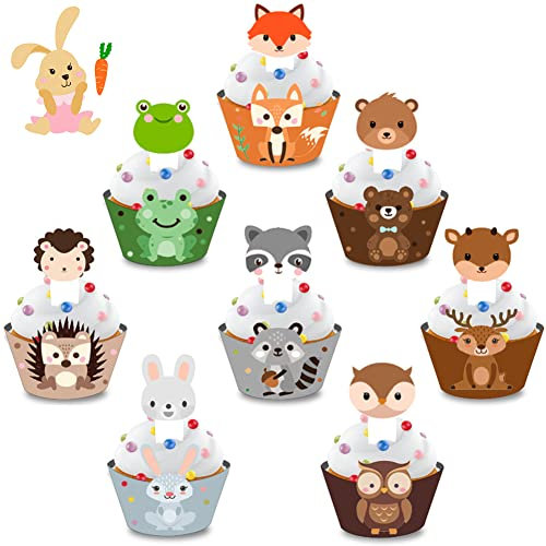 24sets Waldtiere Kuchendeckel,Tier Cupcake Wrapper Papier,Tier Cupcake Dekoration,Tier Cake Topper,Waldtiere Kuchendekoration,für Kinder Baby Party Geburtstag Party Kuchen Dekoration Supplies