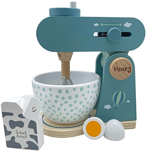 Holz Küchenmaschine mint - personalisierbar I Handmade Holzspielzeug ab 3 Jahren I Label-Label Zubehör Spielküche I Geburtstagsgeschenk für Kinder I Spielzeug Mixer mit Name