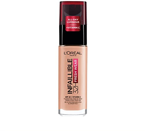 L'Oréal Paris Liquid Foundation, Full Coverage, Lasting Wear, With Vitamin C and SPF 25, Infallible 32H Fresh Wear, 30 Rose Pearl