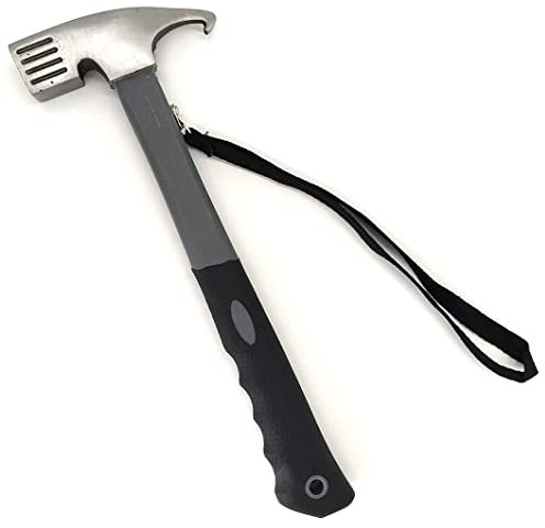 Camping Hammer Tent Peg Puller, Outdoor Multifunction High Carbon Steel Hook Angle Design Tent Pegs Stake Nail Puller Remover Hammer with Tent Peg Remover for Outdoor Camping Picnic (Grey)