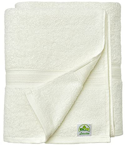 leevitex® Handtuch-Set, flauschig und saugstark, 2 Duschtücher, 70 x 140 cm, Qualität 500 g/m², 100% Baumwolle - Naturweiß
