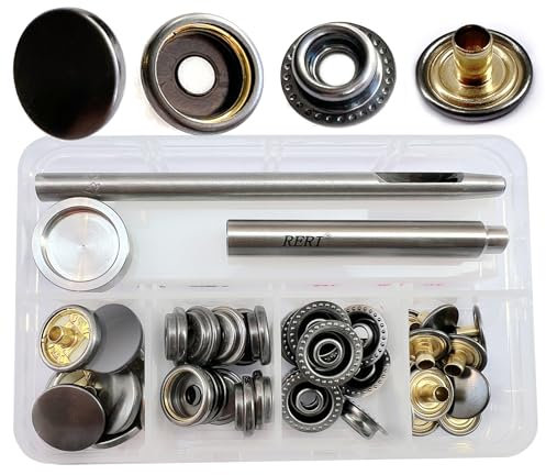 Druckknöpfe mit Werkzeug, 15mm Schwarz Metall Nähzubehör Buttons Knöpfe zum Annähen Werkzeug Jessey Snaps für DIY Basteln Stoff, Kleidung Taschen