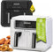 Heißluftfritteuse XXL doppel Airfryer 1750W 7,6L 2x 3,8L Kammer 12 Programme digitale Heißluft Fritteuse ohne Fett Öl Dual Luftfritteuse Air Friteuse Power Weiß