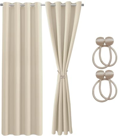 Cozyor Verdunklungsvorhänge Gardinen 2er Set mit Magnet-Raffhalter Thermogardine gegen Kälte 100% verdunkelnd, beige Driftwood, Gardine mit Ösen für Schlafzimmer, Wohnzimmer, Kinderzimmer 240x135 cm