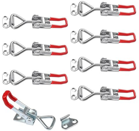 8 Pezzi Chiusura a Leva Regolabile in Metallo, Blocco Leva Fibbia a Stecca 100kg Forza di Serraggio Morsetti a Ginocchiera Chiavistello con 32 Viti per Cassa per Scatole di Armadi, Porte e Finestre