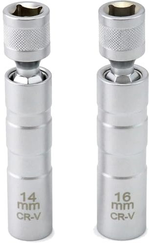Voarge 2 Stück Zündkerzenschlüssel 14mm und 16mm,Magnet Universal Flexibel Zündkerzenschlüssel,3/8 Zoll Steckdose Demontagewerkzeug, Zündkerzenstecker für die Autoreparatur