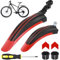 Hejo Fahrrad Schutzblech Set, Universal Schutzbleche Mountainbike mit 2 Roten Reflektoren Aufkleber Sticker, Einstellbar Vorne Hinten Mudguard Schutz für 24-29 Zoll MTB Rennrad (Schwarz ＆ Rot)