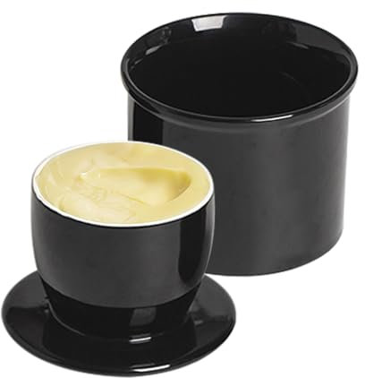 MEGYAD Beurrier français : Beurrier rond en céramique pour beurre mou prêt à consommer, noir, porcelaine, 11 cm de diamètre, 12 cm de hauteur pour la cuisine