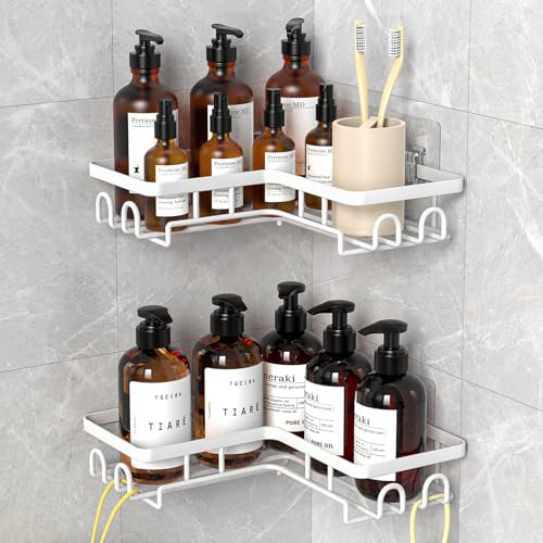 Diwoker Estanteria Baño sin Taladro, Estante Rinconera Ducha con Adhesivo, Baldas Baño Organizador Ducha, Accesorios Ducha (Blanco, 2 Cesta)