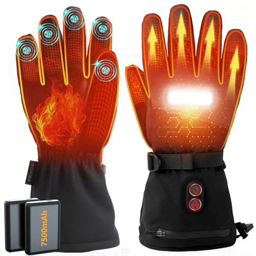 Guanti Riscaldati Ricaricabili con Luce 7500mAh, OUTJUT USB Guanti Moto Riscaldati Uomo Donna Scaldamani con Riscaldamento delle Dita, Temperatura a 3 livelli per la Caccia Sci, Regalo di Natale-XL