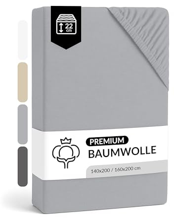 LARAWELL Spannbettlaken 140x200cm Baumwolle, bis 160x200, grau, Spannbetttuch aus extra dickem Premium Jersey (gekämmt), Matratzenhöhe bis 22 cm, bügelfrei, atmungsaktiv, formstabil