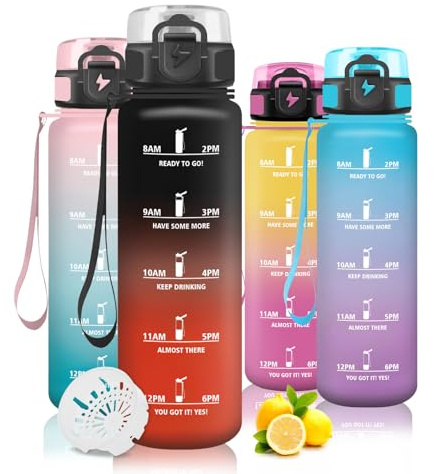 Mujigaga Borraccia 1 Litro, Borraccia Sportiv e Orari per Bere, 1L Boraccia Palestra Motivazionale, Borracce a Prova Di Perdite per Palestra, Yoga
