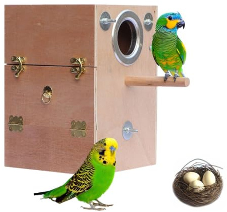 Parakiter häckningslåda, papegojbo avelslåda Trä | Bird House Parakit Wood Avel Box för Lovebirds Husdjursupphängd voljär Parakit undulat Cockatiel häckningslåda