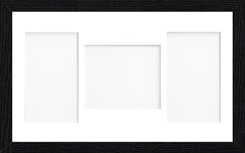 Online2Home OSUK 20x10 inch Black Picture Photo Frame with White 3 Aperture Mount for Image Size 6x4 inch PLP - Fitted with Perspex Sheet