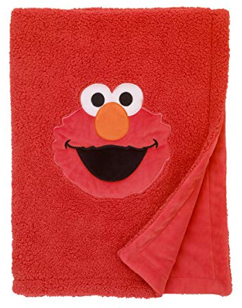 Sesame Street Elmo Red Soft Plush Sherpa Toddler Blanket with Applique