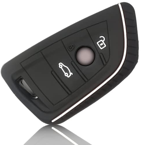 FOAMO Autoschlüssel Hülle kompatibel mit BMW 3-4-Tasten (nur Keyless-Go) - Silikon Schutzhülle Cover Schlüssel-Hülle in Schwarz Weiß
