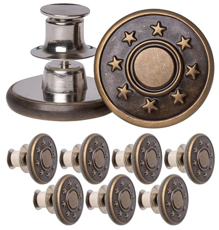 Boutons de rechange réglables pour pantalons, 8 paquets, Ø 17 mm Boutons en laiton pour jeans, couleur bronze, Ceinture de pantalon réglable à tout moment, Bouton pour jeans à enfiler