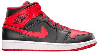 NIKE Unisex Air Jordan 1 Mid Sneaker, Schwarz, Feuerrot, Weiß, 44 EU