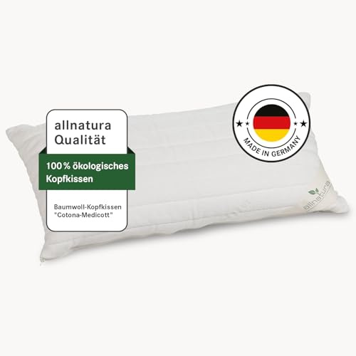 allnatura Baumwoll-Kopfkissen Cotona-Medicott 40x80 cm Testsieger - 100% Bio-Baumwolle ideal für Allergiker - Seiten- und Rückenschläfer - Höhe anpassbar & Bezug maschinenwaschbar - Made in Germany…