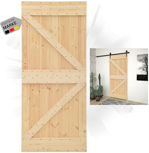 DELUKE® Schiebetür Holz KEOR rustikal Braun | 100x210cm, Kiefernholz Tür | ohne Beschlag | Holzschiebetür Scheunentür Schiebetüren Holztür Schiebetürsystem Zimmertür Innentür