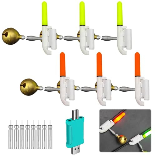 ZOYDP Bâtons Starlight Peche, 6 Pièces Sonnette Float Glow Stick Clochettes d'Alarme de Pêche Lampe Lumineuse Étanche Alarme pour Pêche De Nuit