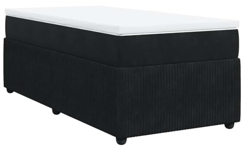 vidaXL Boxspringbett, Polsterbett Bett mit Matratze Matratzenauflage, Bettgestell mit Lattenrost, Einzelbett für Schlafzimmer, Schwarz 90x190cm Samt