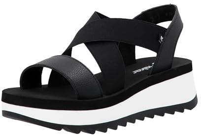 Rieker Sandales compensées W3053 pour femme, Noir, 39 EU