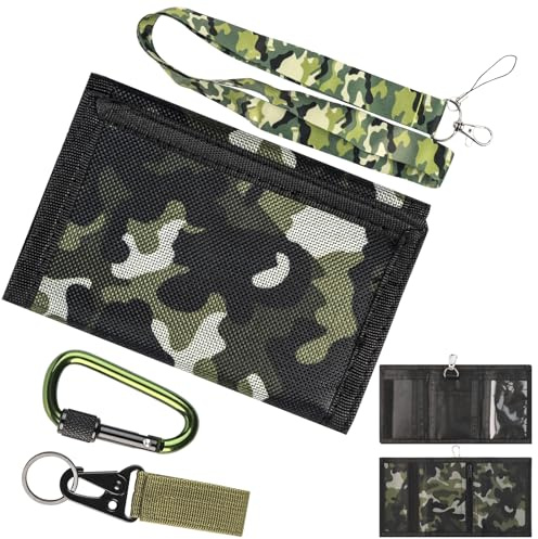 Cartera Niño Camuflaje, Monedero Trifold con Correa y Hebillas de Senderismo, Lona Camuflaje Deportes