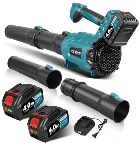 Yofidra Soffiatore per Foglie Senza Fili, 400 km/h, Motore Spazzole 25000 RPM, 6 Velocità, 2 Batterie e Caricatore, Soffiatore a Batteria per Giardino, Foglie, Polvere e Neve