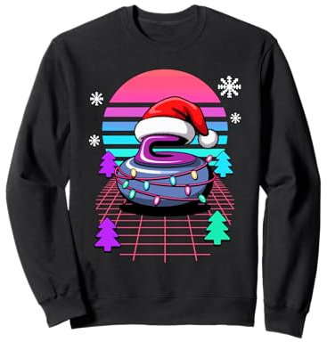 Navidad Synthwave Piedra De Curling Curler Sudadera