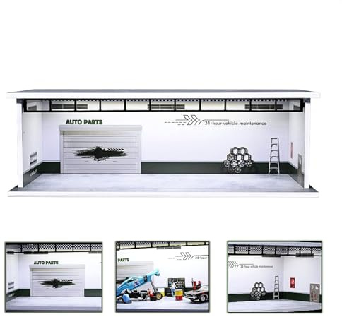 NUEIOVRW 1/64 Diorama Car Garage Model, LED Lighting Parking Lot Scene Display Case, Stadt Graffiti Diecast Model Cars Scene Display Storage (Repair Shop) | 1/64 Scale Diecast Garage Display Case, for Diecast Car Scene Display, Workshop Toy (Repair Shop)