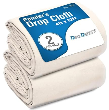 DIRT DEFENSE Pack of 2: Canvas Drop Cloth Cotton Tarp 4x12 Large Tarp for Art Supplies, Drop Cloths for Painting Supplies/Paint Canvas Fabric or Couch Cover and Furniture Cover from Paint