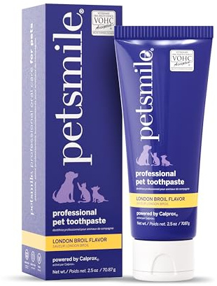 Petsmile Professional Pet Toothpaste for Cats & Dogs - Only VOHC Accepted Toothpaste - Clinically Proven to Control Plaque & Tartar Calprox Formula (London Broil, 71 g, 2.5 Oz)